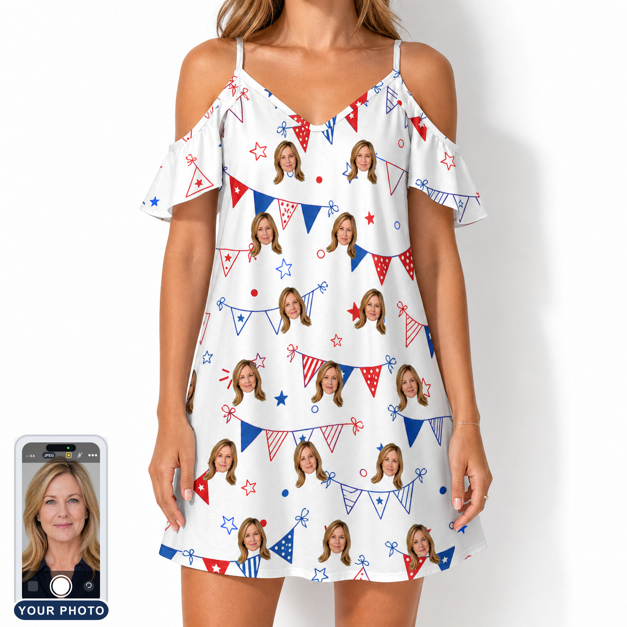 Women's Civic Colors Custom Face Off-Shoulder Dress