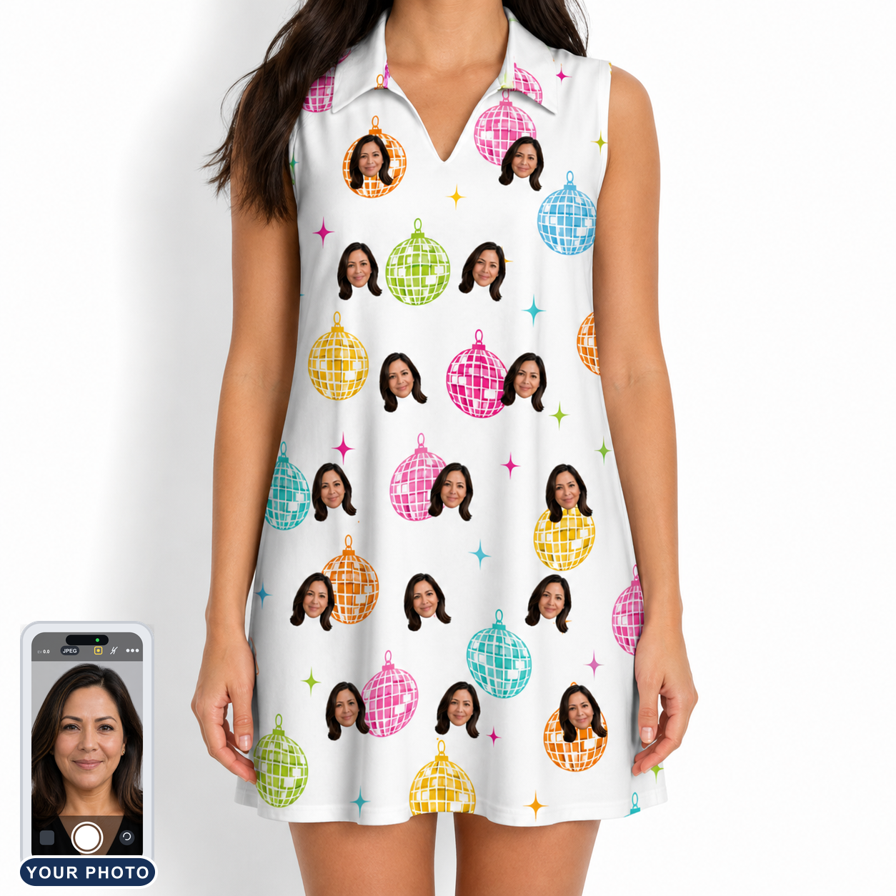 Women's Disco Darling Custom Face V-Neck Dress
