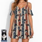 Women's Christmas Cuffs Custom Cat Face Off-Shoulder Dress