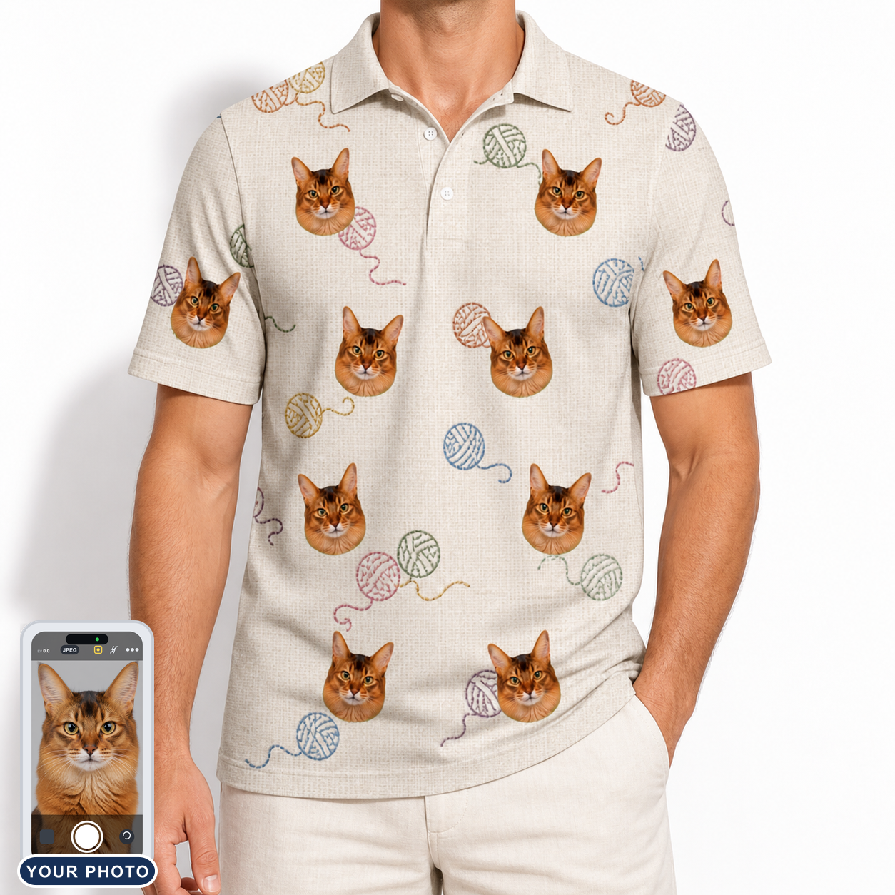 Men's Skein Snoopers Custom Cat Face Polo Shirt