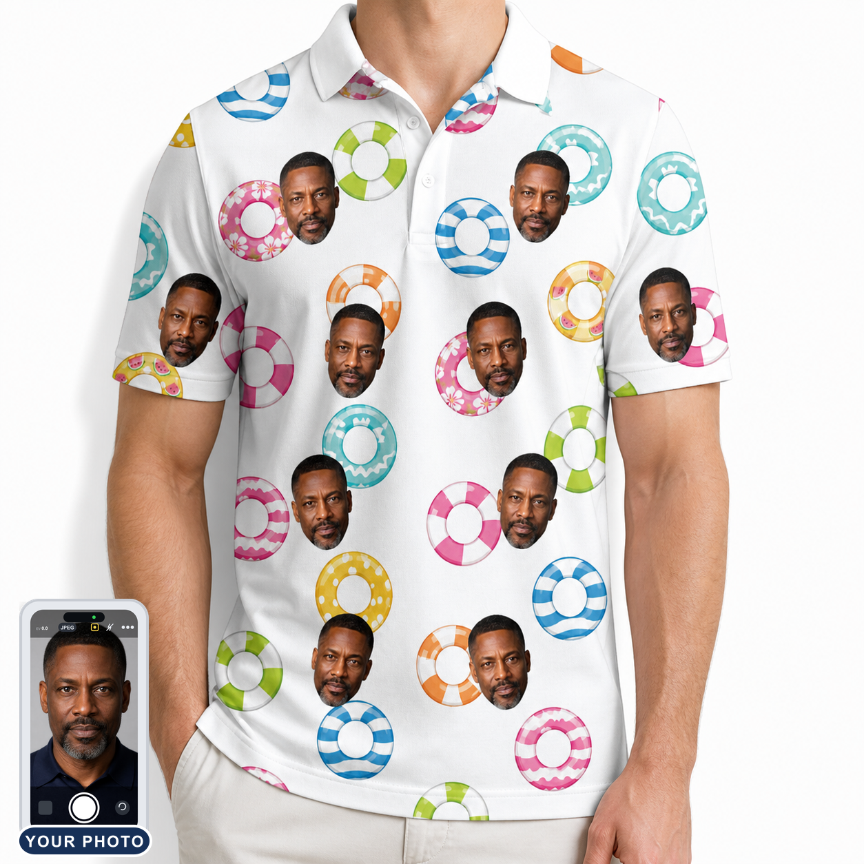 Men's Rainbow Ripples Custom Face Polo Shirt