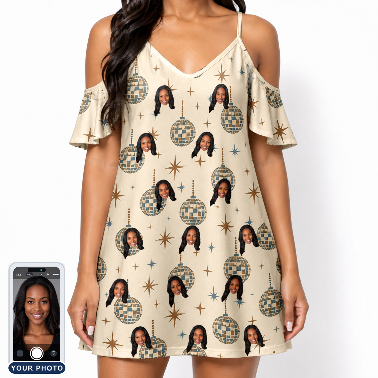 Women's Glitz Gals Custom Face Off-Shoulder Dress