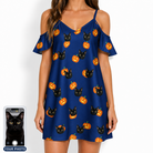 Women's Orange Oddities Custom Cat Face Off-Shoulder Dress
