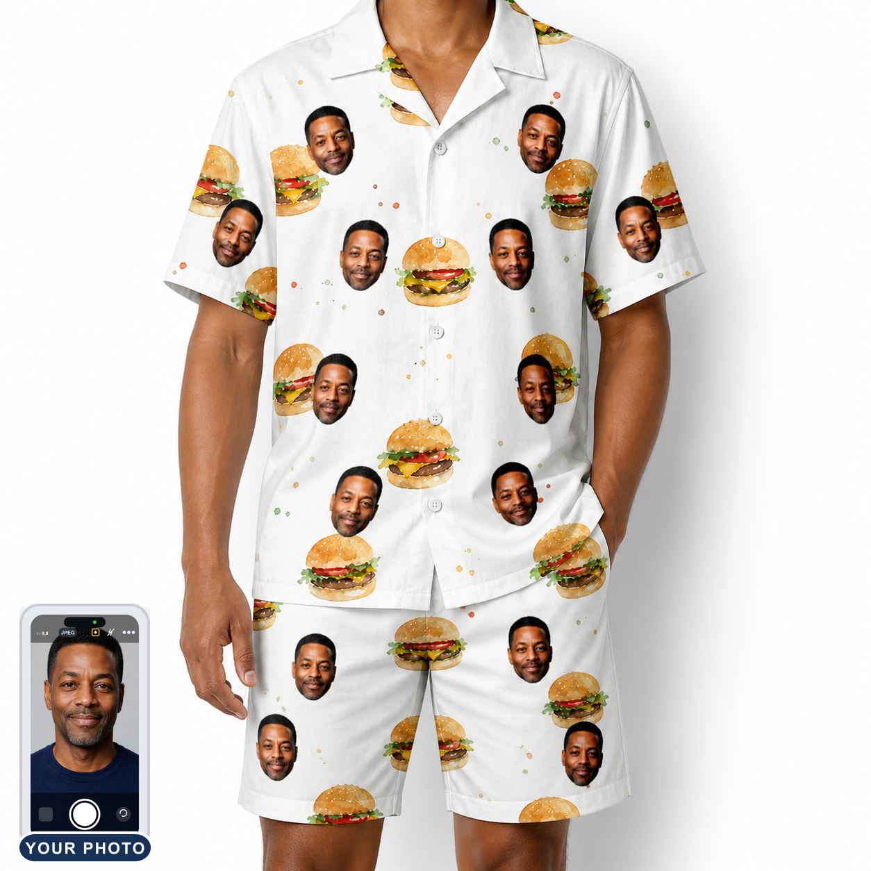 Men's Burger Banquet Custom Face Shirt & Shorts Set