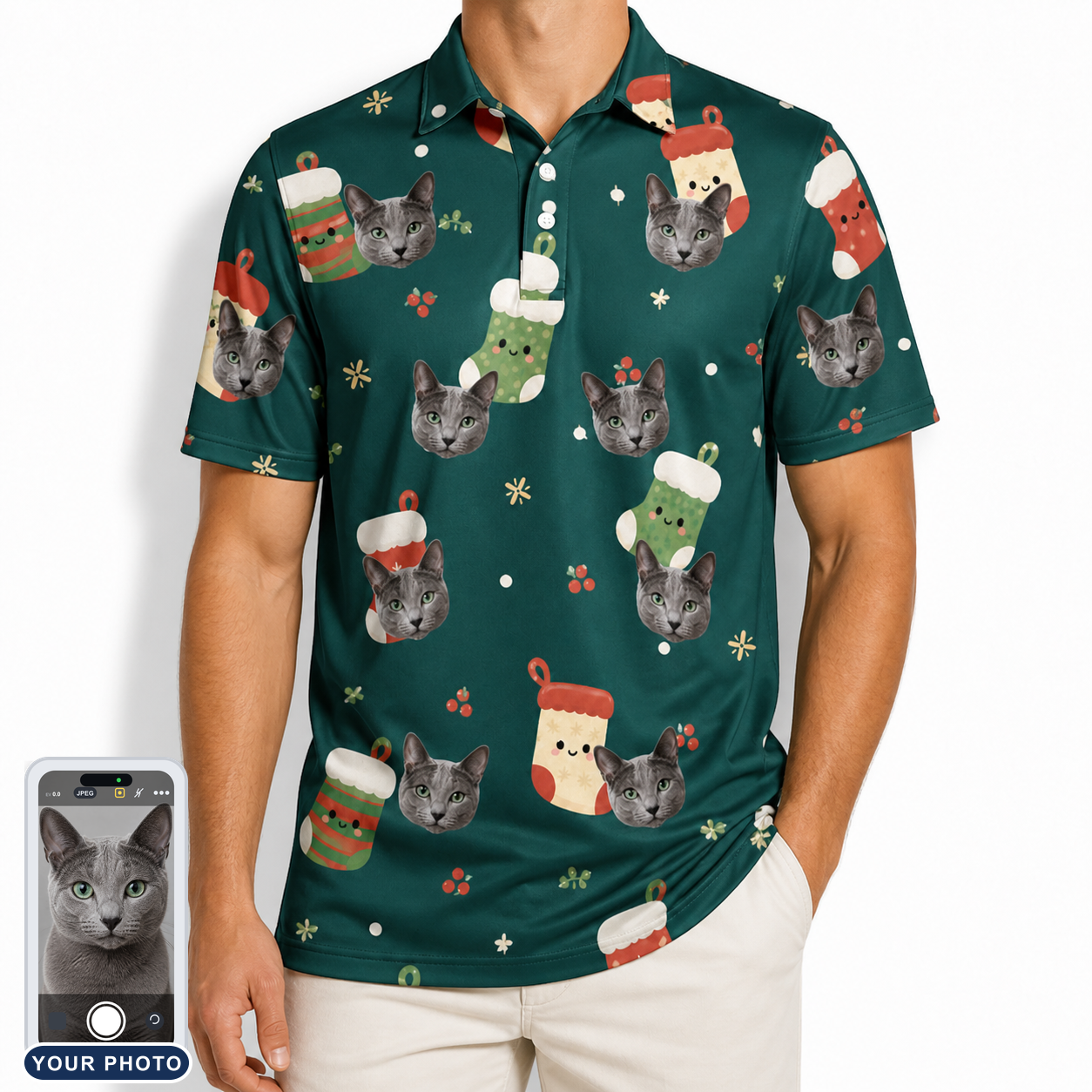 Men's Chimney Cheer Custom Cat Face Polo Shirt