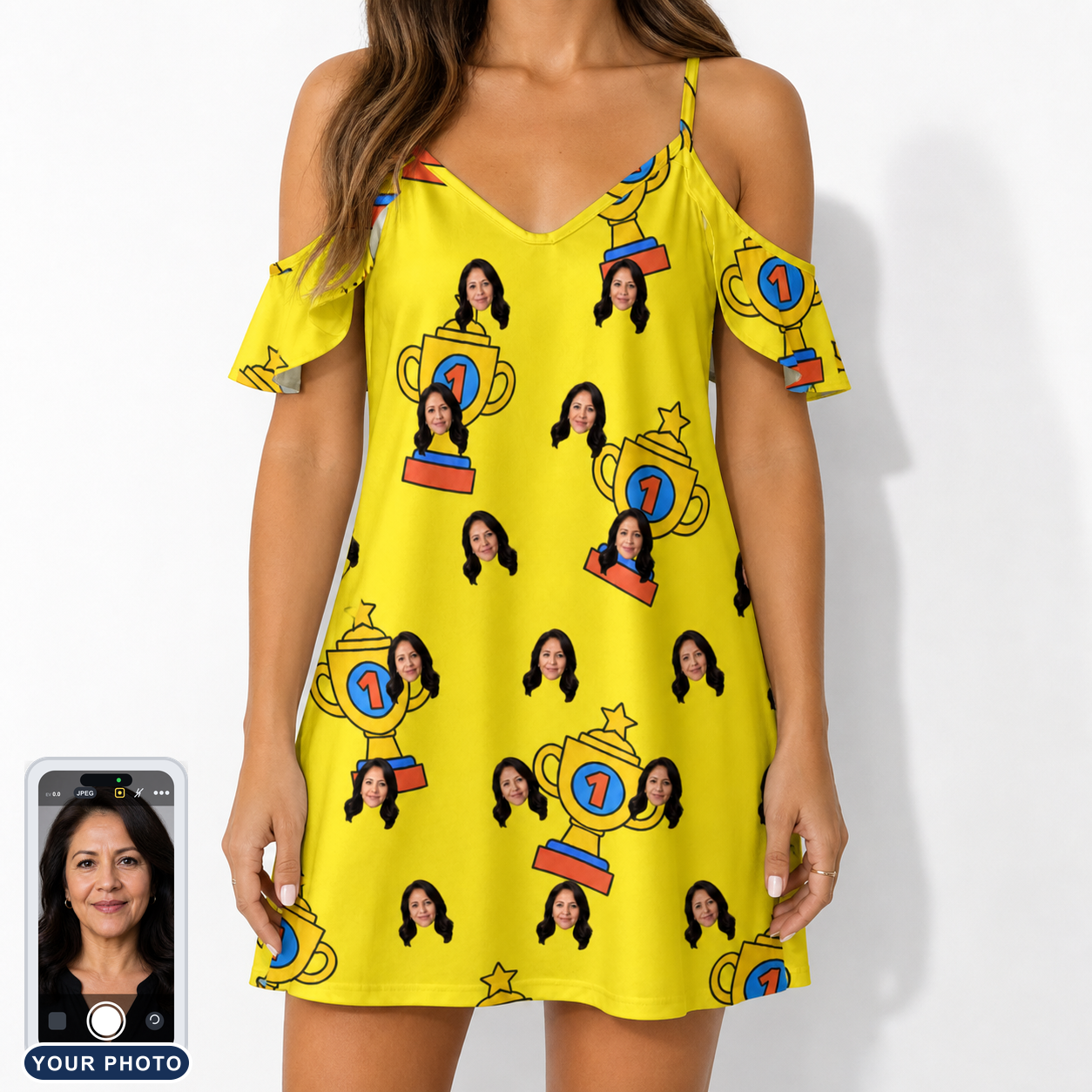 Women's Father’s Day Dynasty Custom Face Off-Shoulder Dress