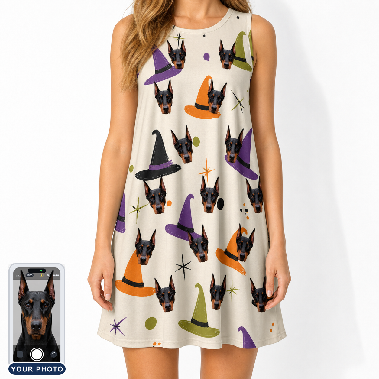 Women's Hexed Headwear Custom Dog Face Tank Dress