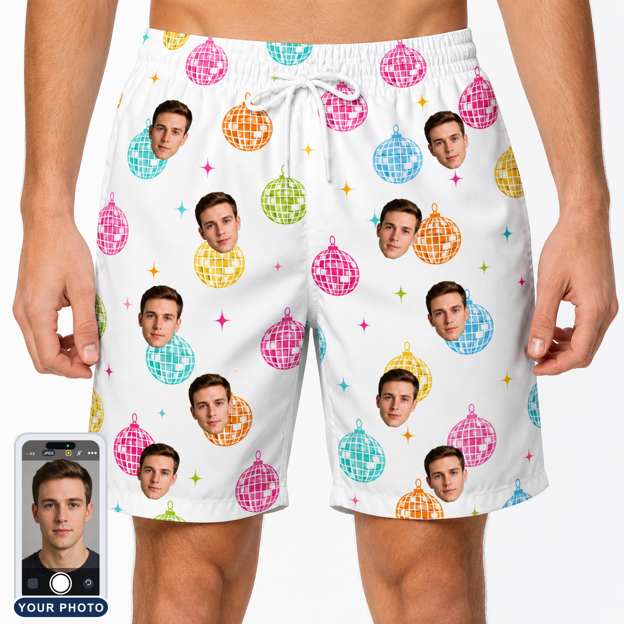 Men's Disco Darling Custom Face Beach Shorts