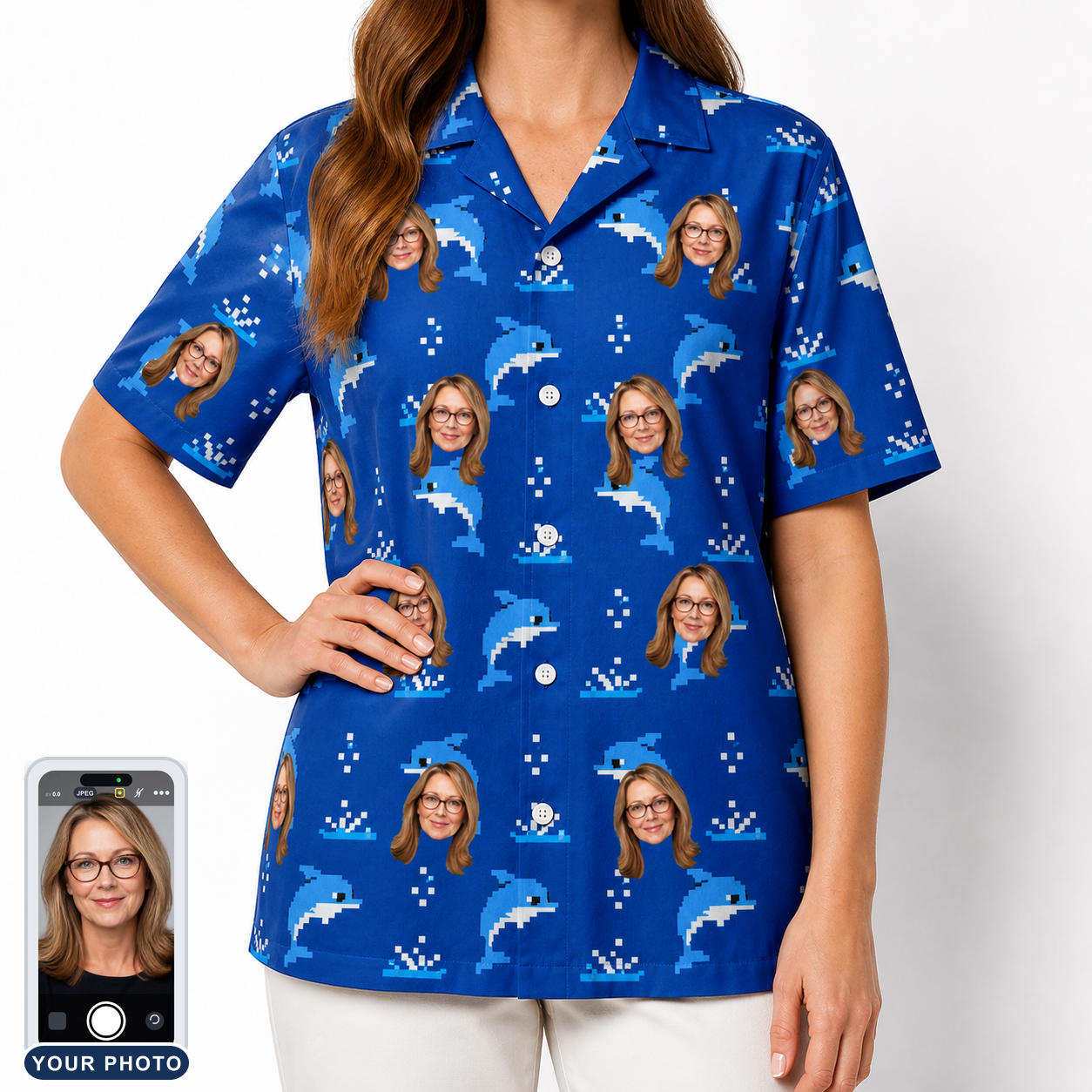Women's Porpoise Party Custom Face Hawaiian Shirt