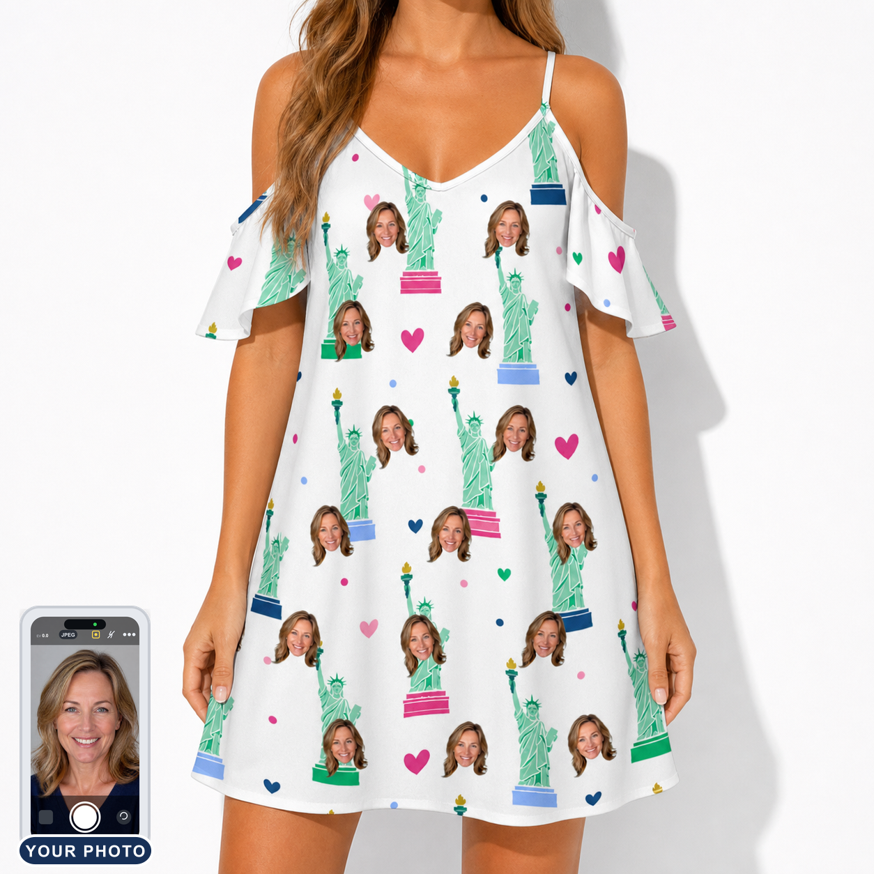 Women's Lady Landmark Custom Face Off-Shoulder Dress