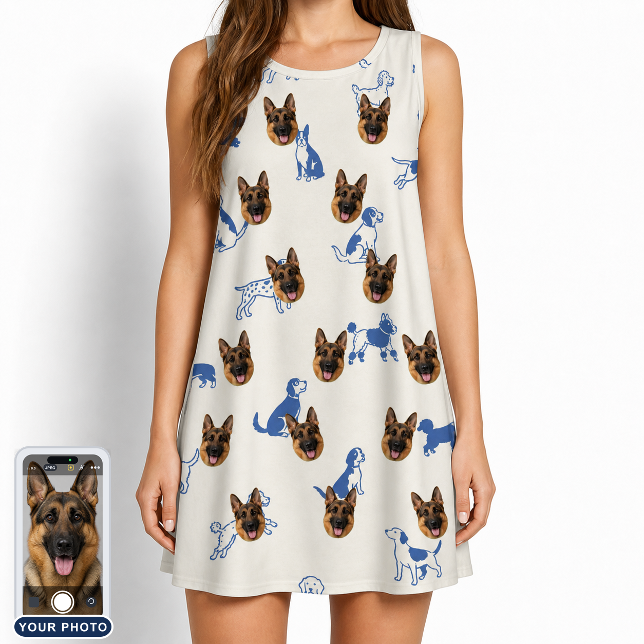 Women's Tail Tales Custom Dog Face Tank Dress