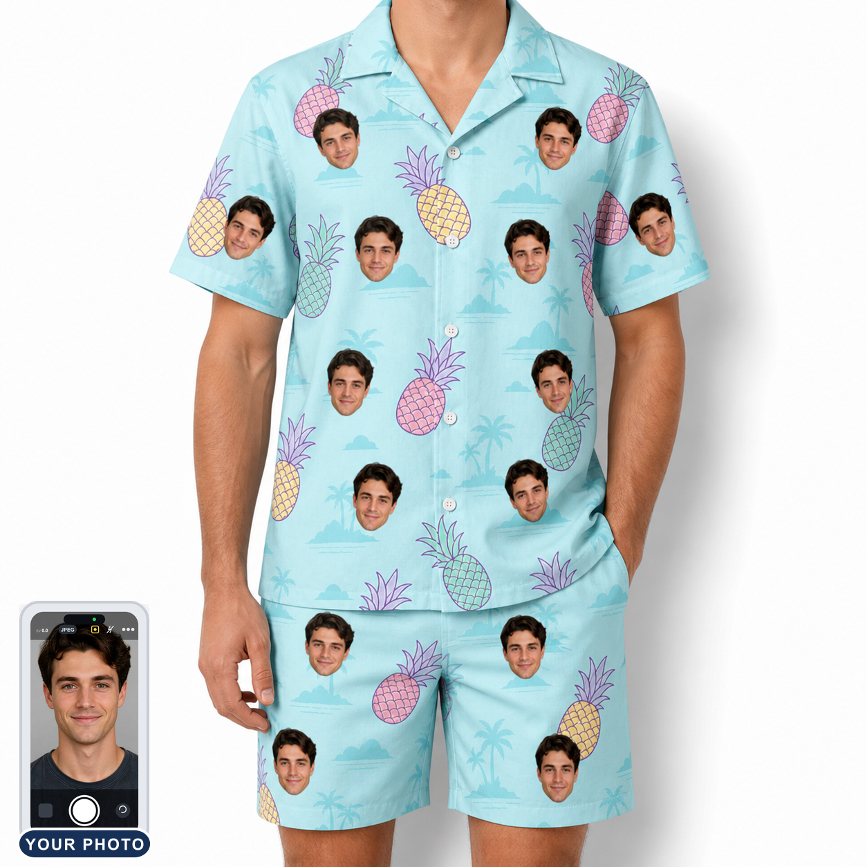 Men's Spiky Shoreline Custom Face Shirt & Shorts Set