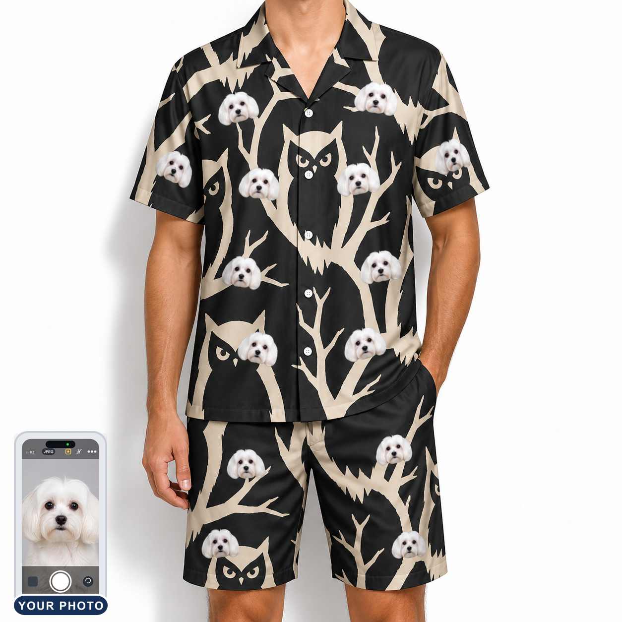 Men's Midnight Moonhoot Custom Dog Face Shirt & Shorts Set