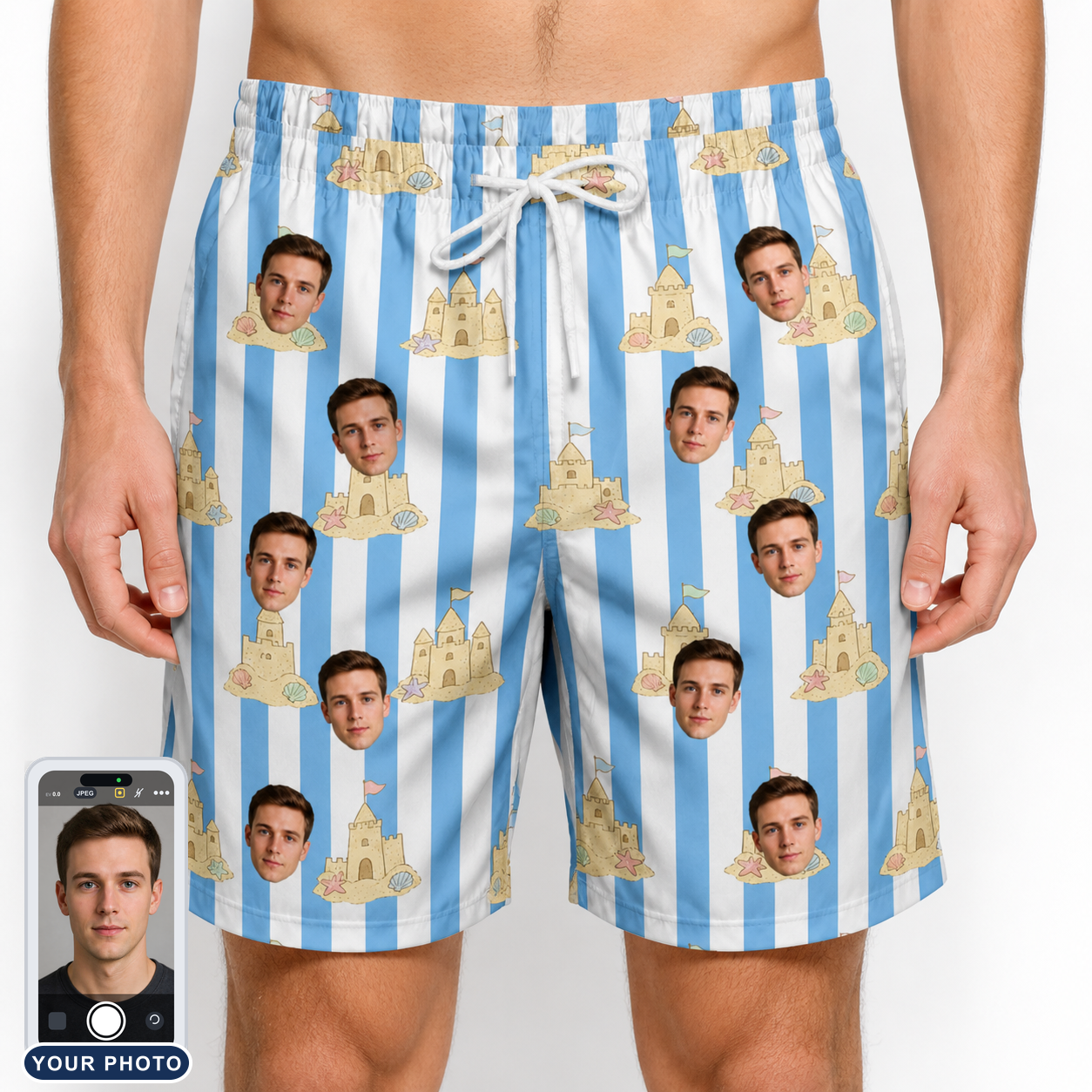 Men's Sandcastle Safari Custom Face Beach Shorts