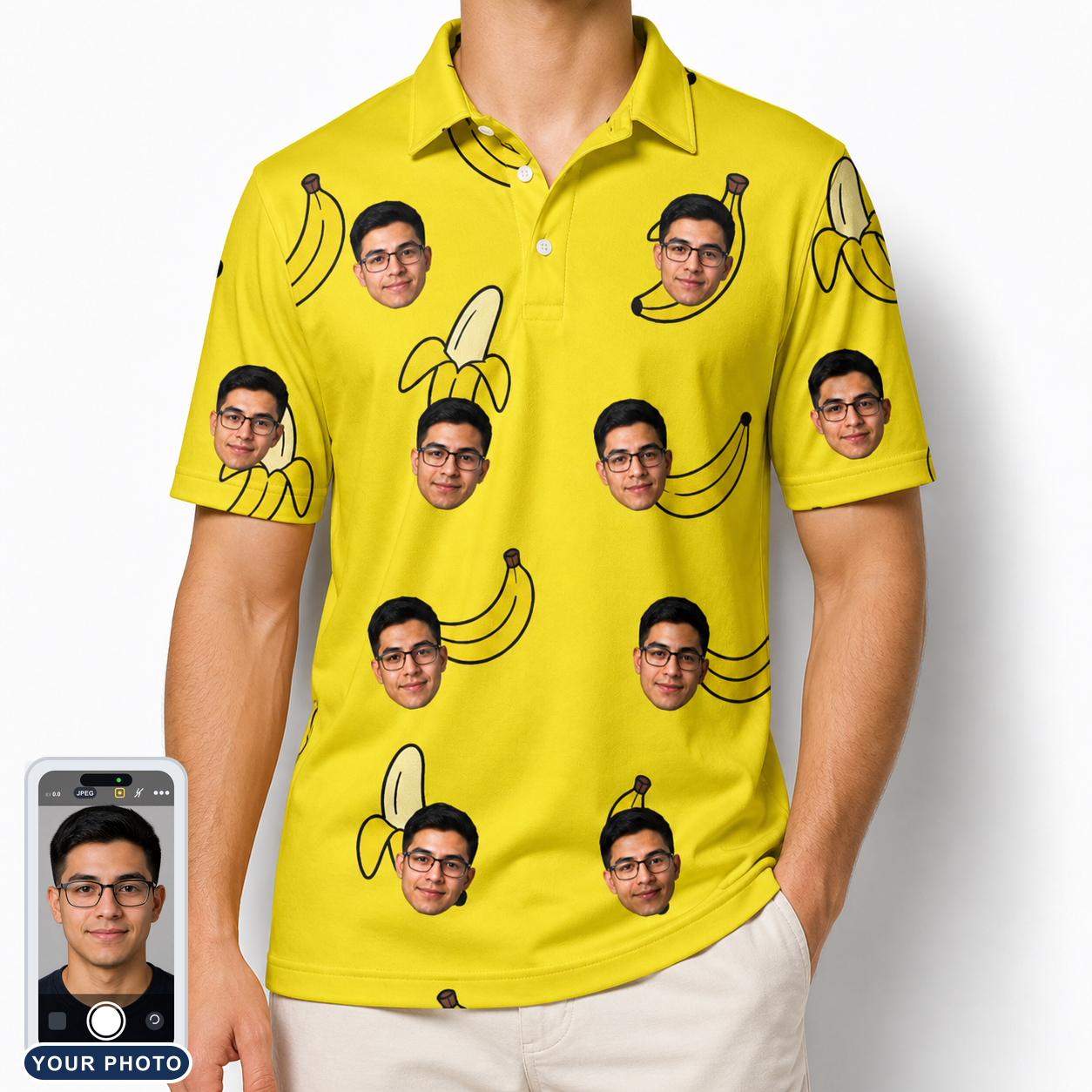 Men's Yellow Yodel Custom Face Polo Shirt