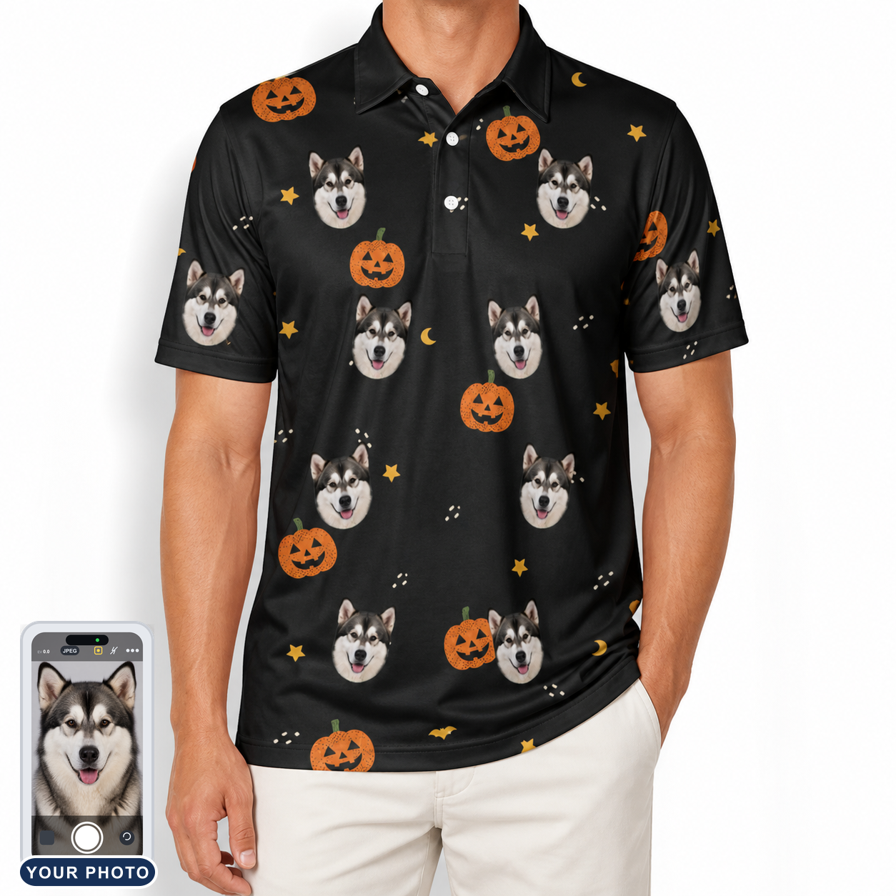 Men's Cackle Carvings Custom Dog Face Polo Shirt