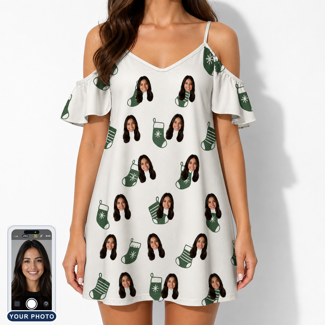 Women's Gifts Afoot Custom Face Off-Shoulder Dress