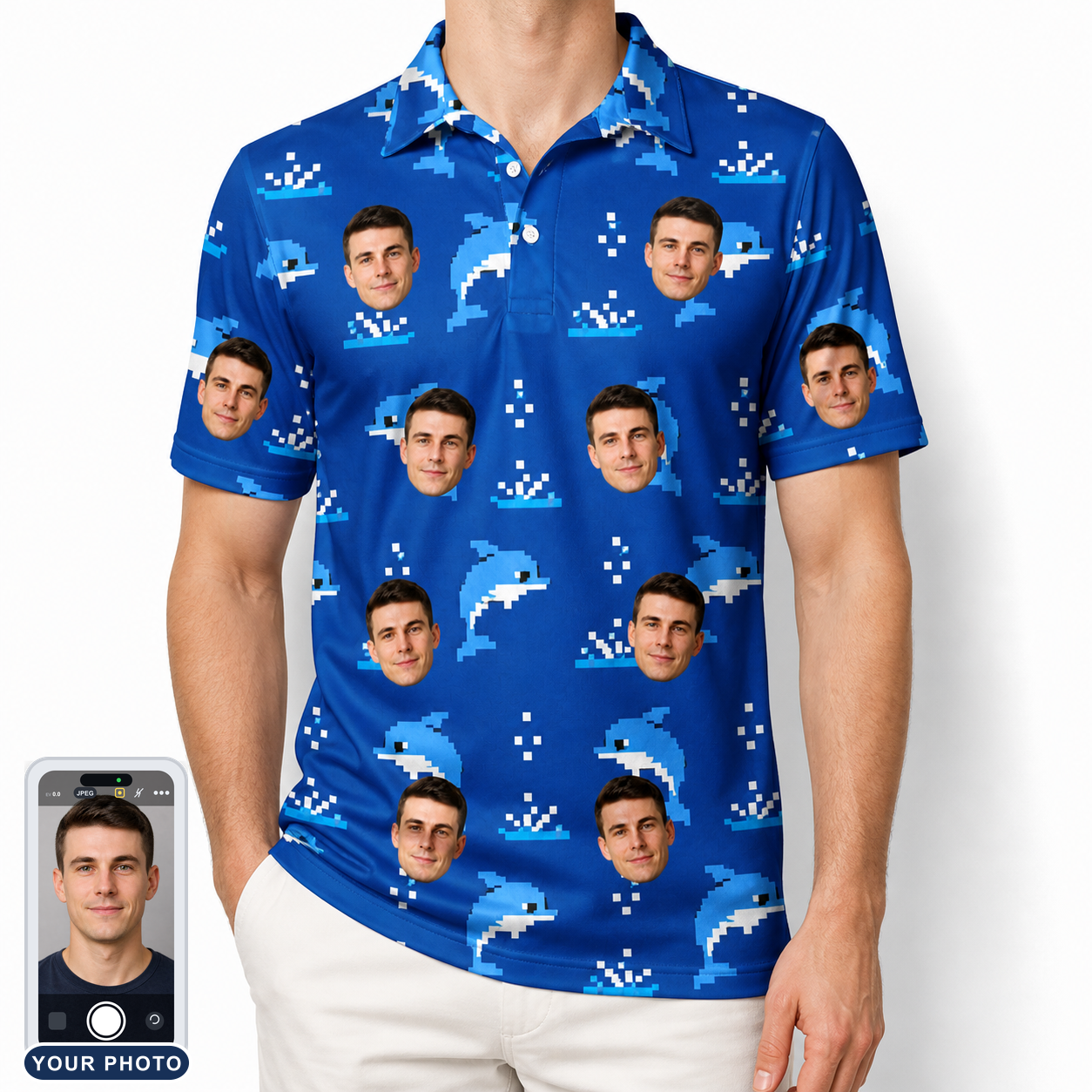 Men's Porpoise Party Custom Face Polo Shirt