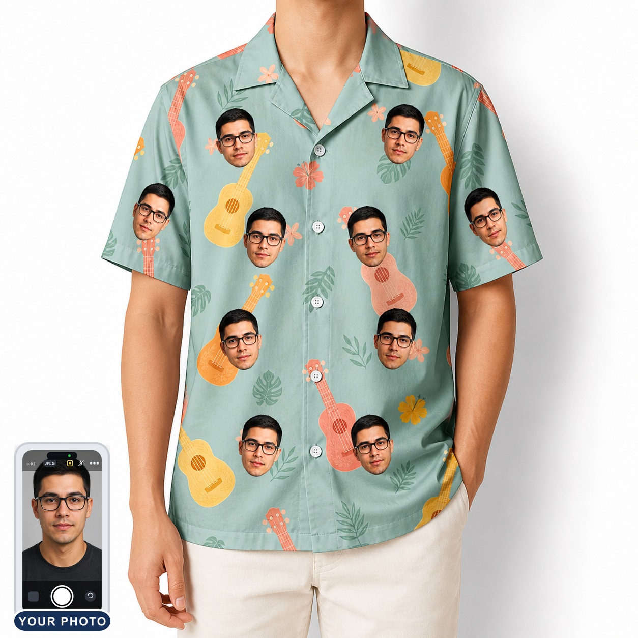 Men's Hula Harmonics Custom Face Hawaiian Shirt