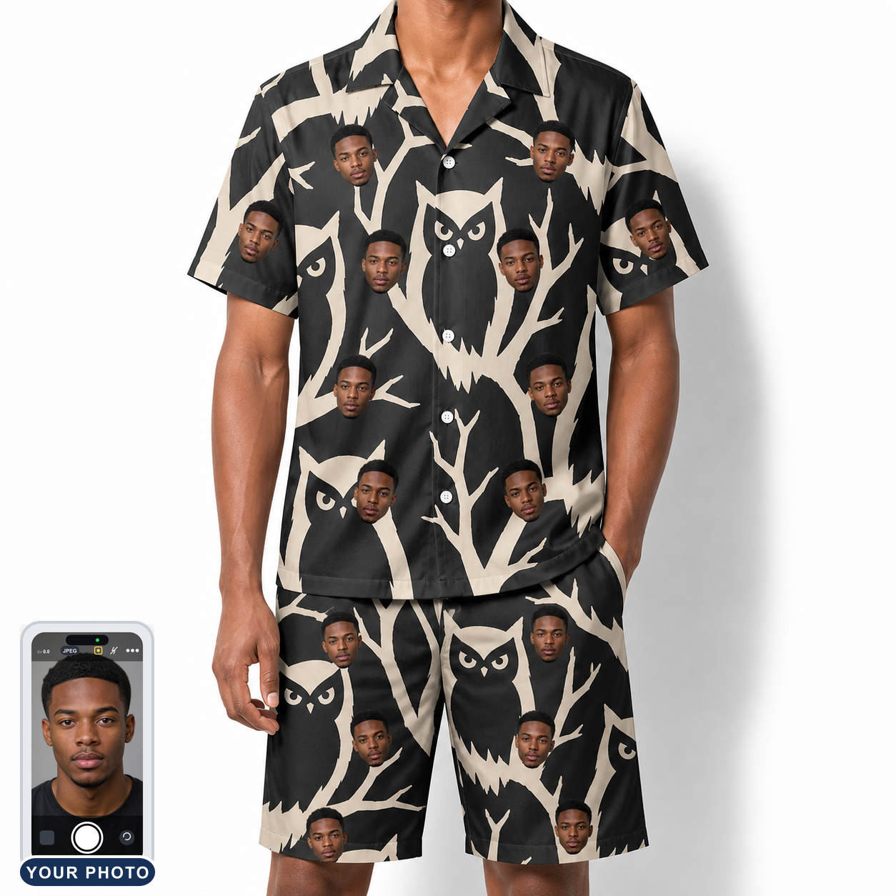 Men's Midnight Moonhoot Custom Face Shirt & Shorts Set