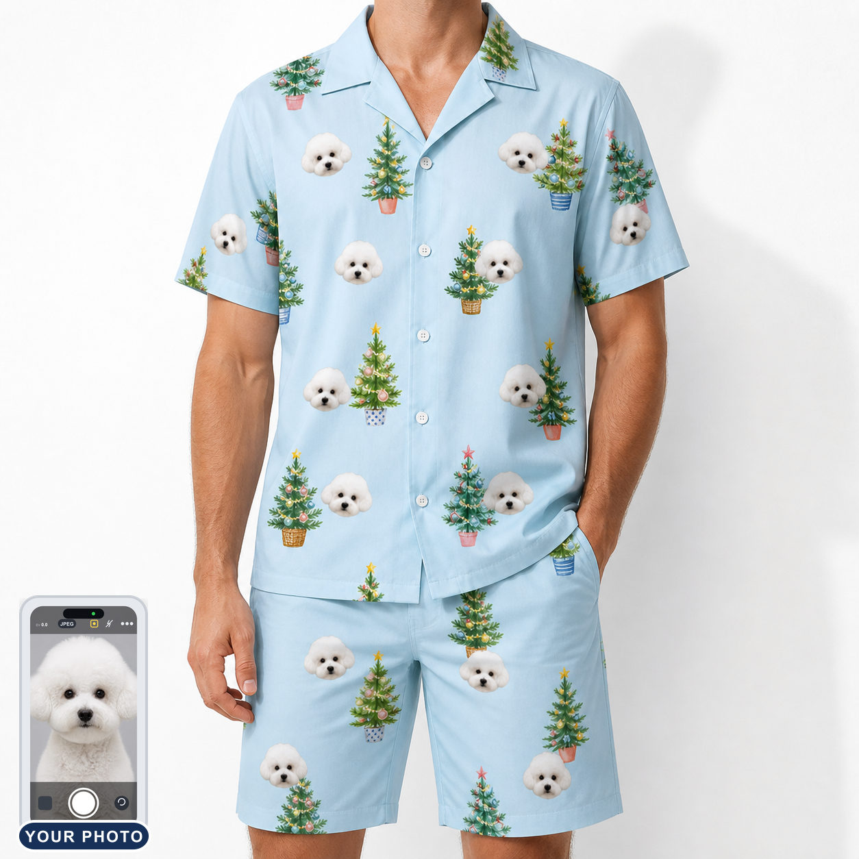 Men's Spruce Spectacle Custom Dog Face Shirt & Shorts Set