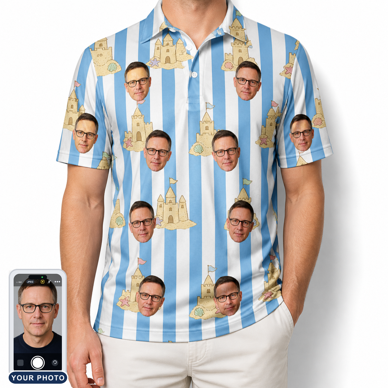 Men's Sandcastle Safari Custom Face Polo Shirt