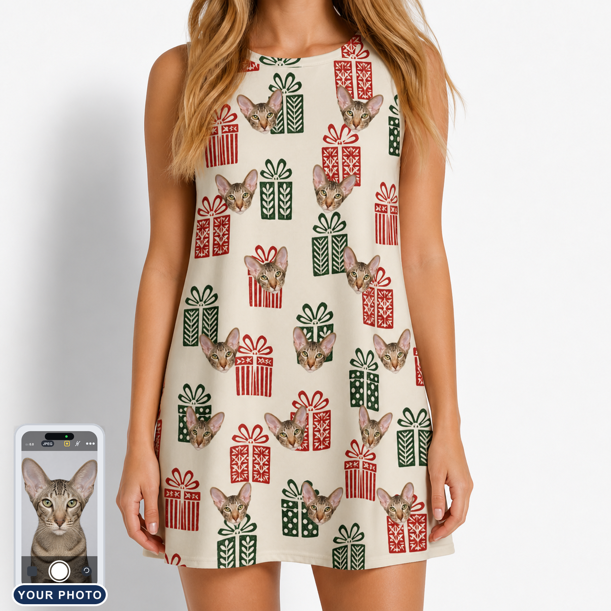 Women's Bowtiful Bundles Custom Cat Face Tank Dress