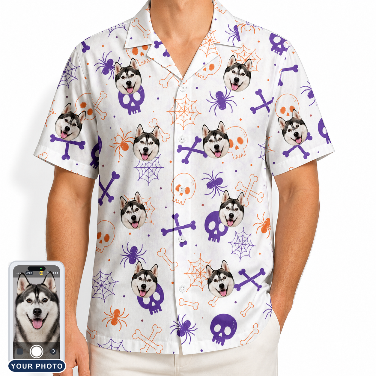 Men's Skull Shuffle Custom Dog Face Hawaiian Shirt