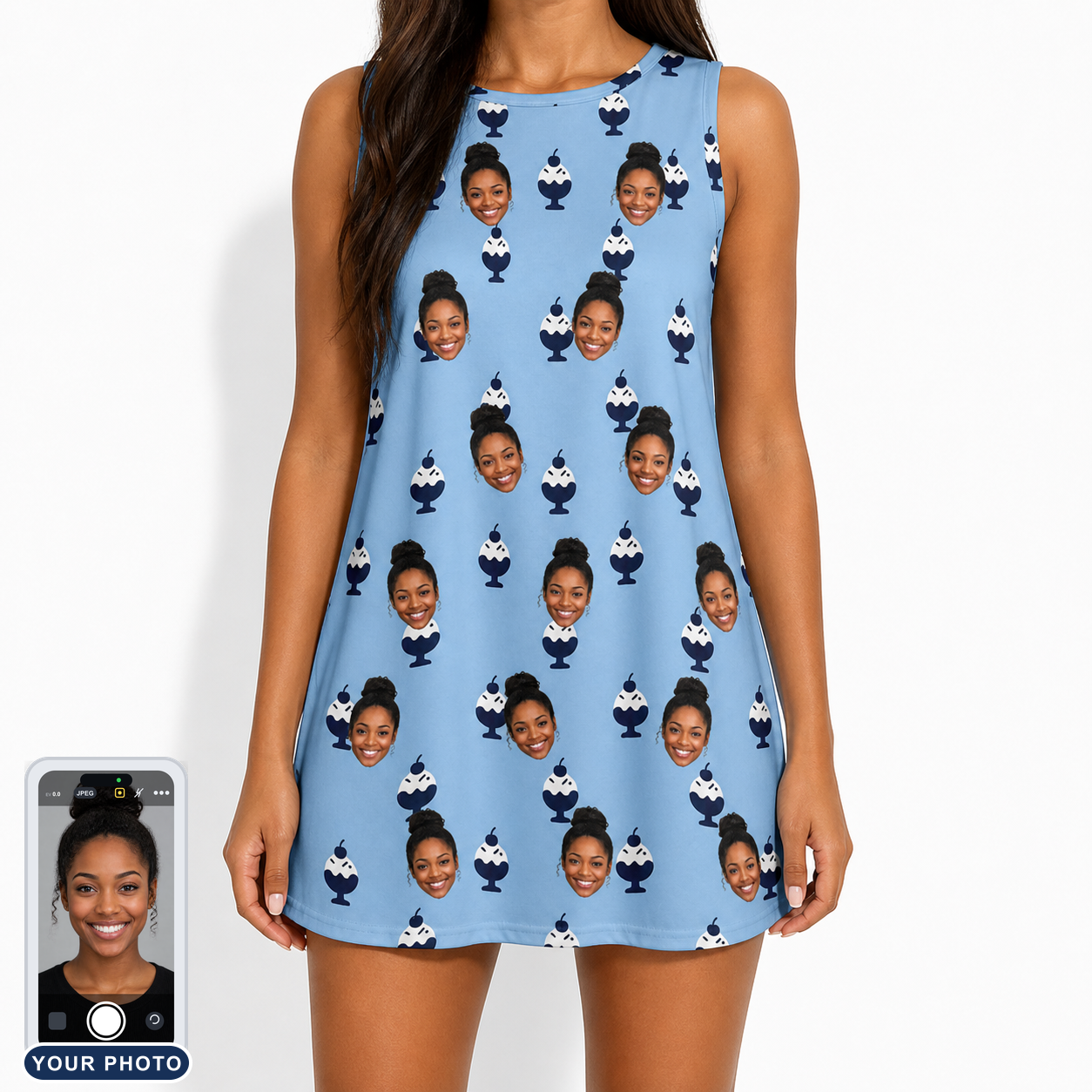 Women's Sprinkle Scoops Custom Face Tank Dress