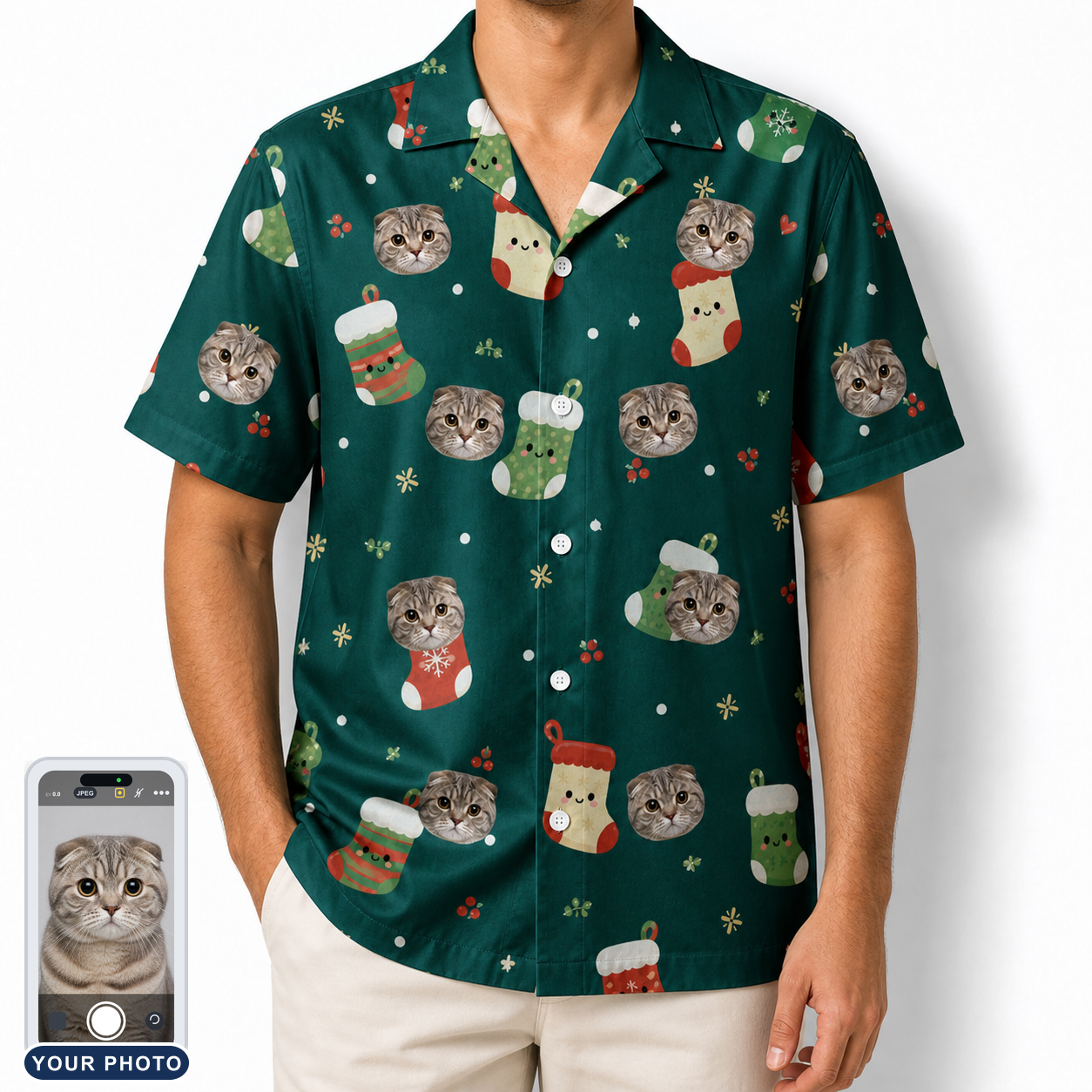Men's Chimney Cheer Custom Cat Face Hawaiian Shirt