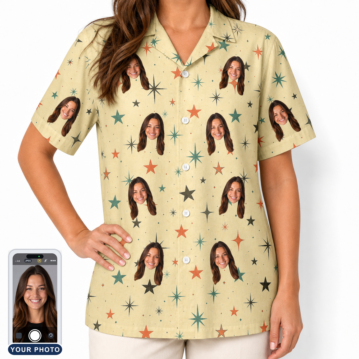 Women's Shimmer Shindig Custom Face Hawaiian Shirt