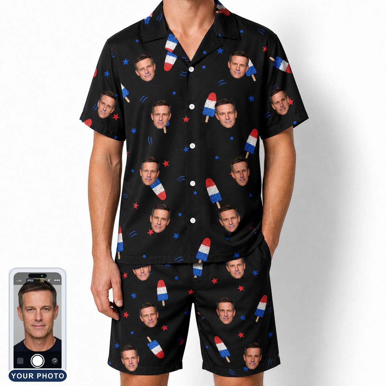Men's Starsicle Swirl Custom Face Shirt & Shorts Set