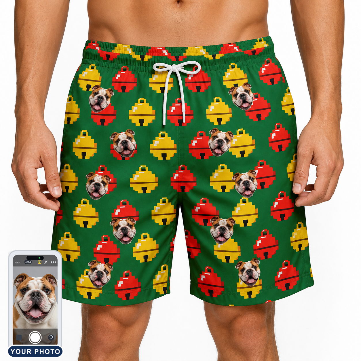 Men's Ringing Revelry Custom Dog Face Beach Shorts