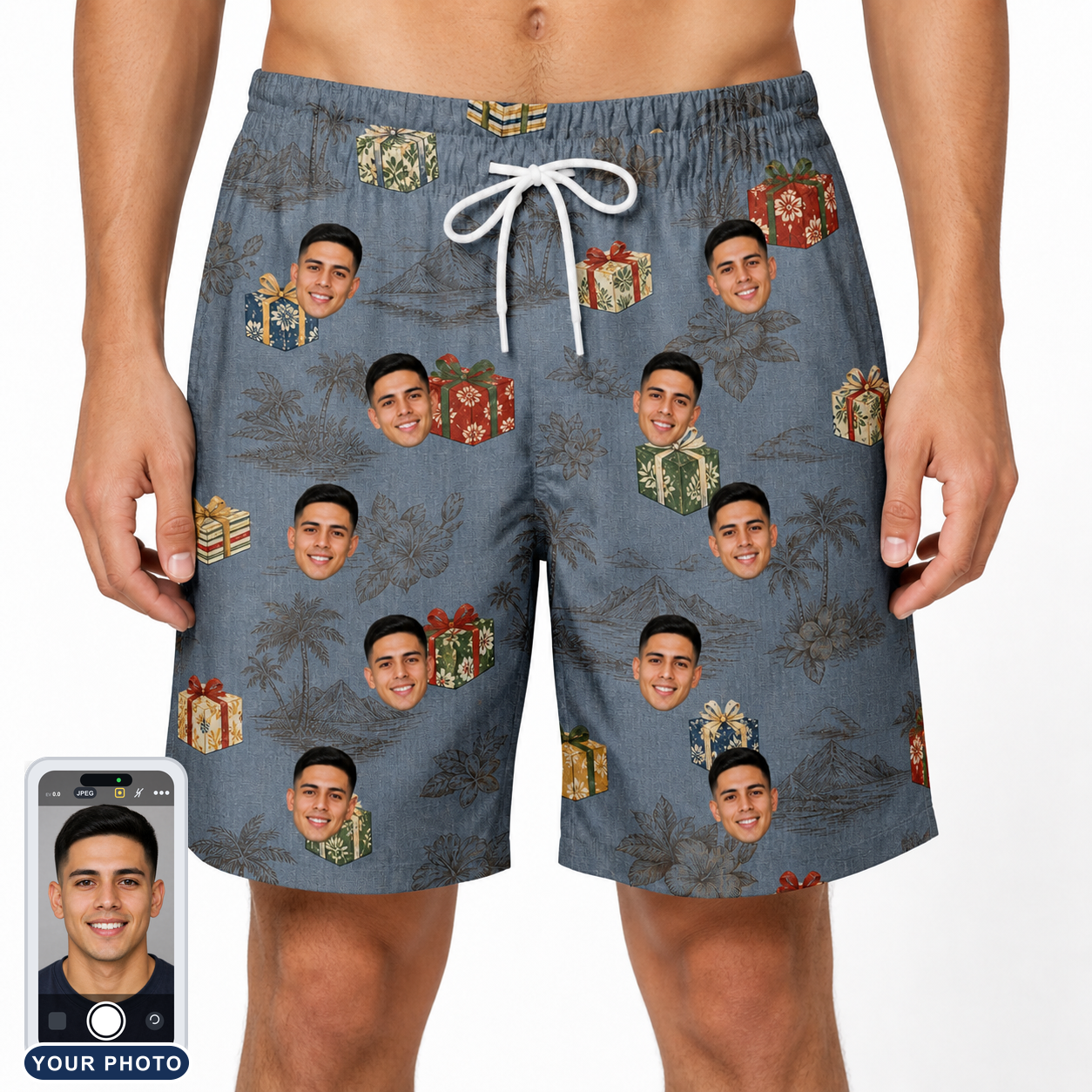 Men's Present Party Custom Face Beach Shorts