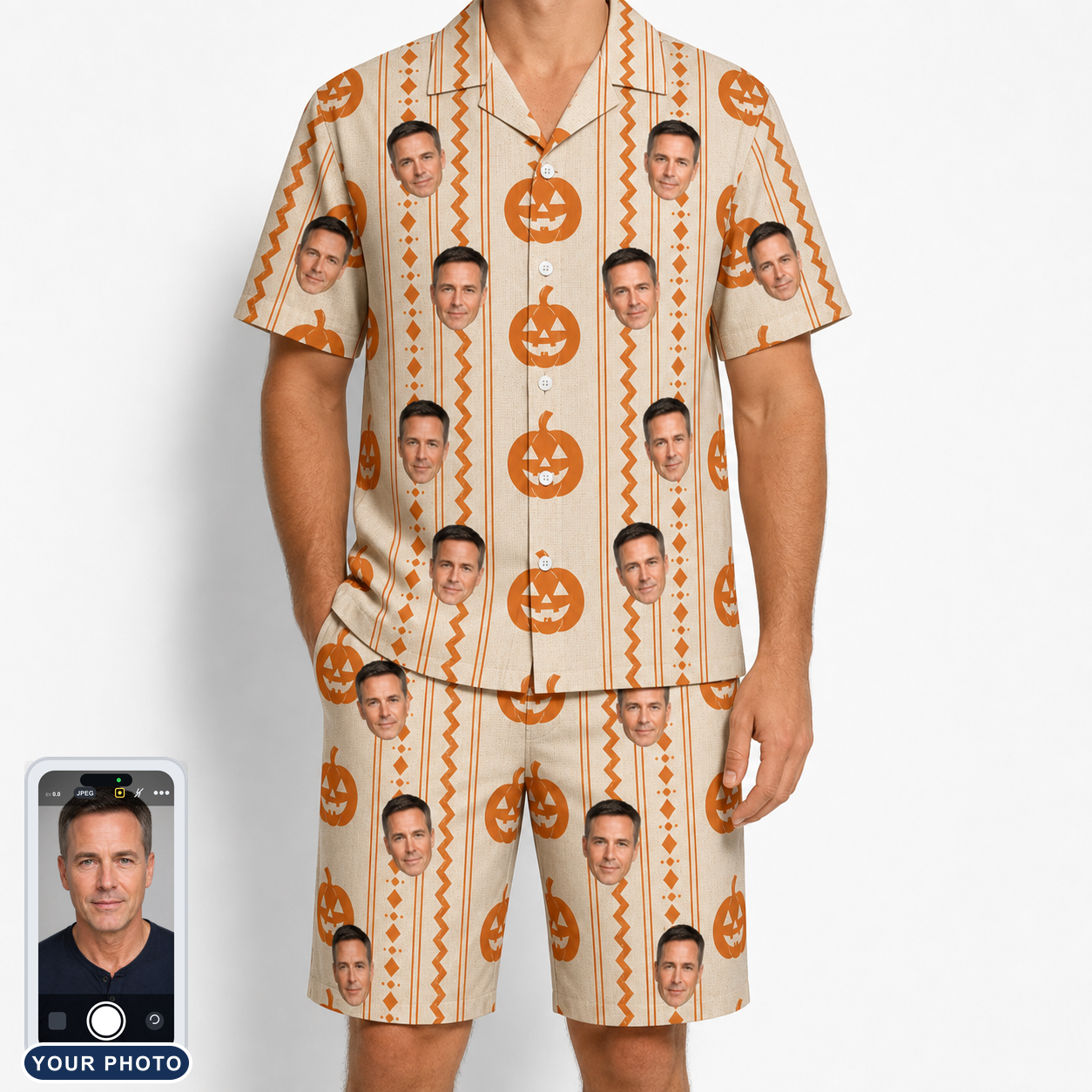 Men's Spooky Squash Custom Face Shirt & Shorts Set