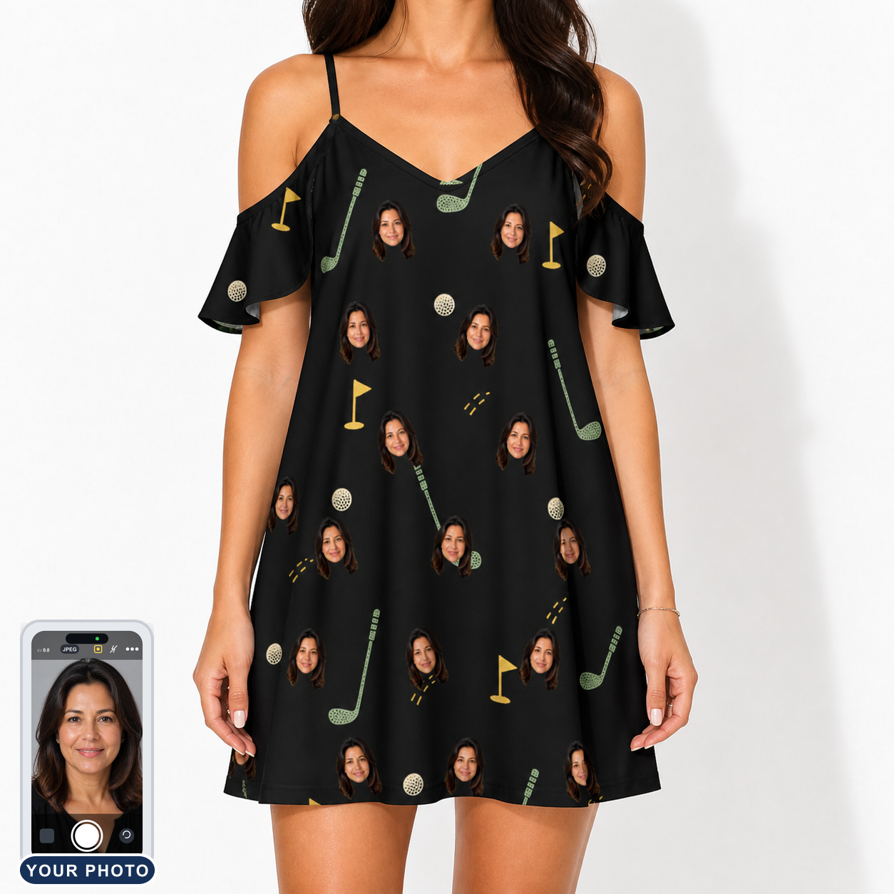 Women's Wedge Whirl Custom Face Off-Shoulder Dress