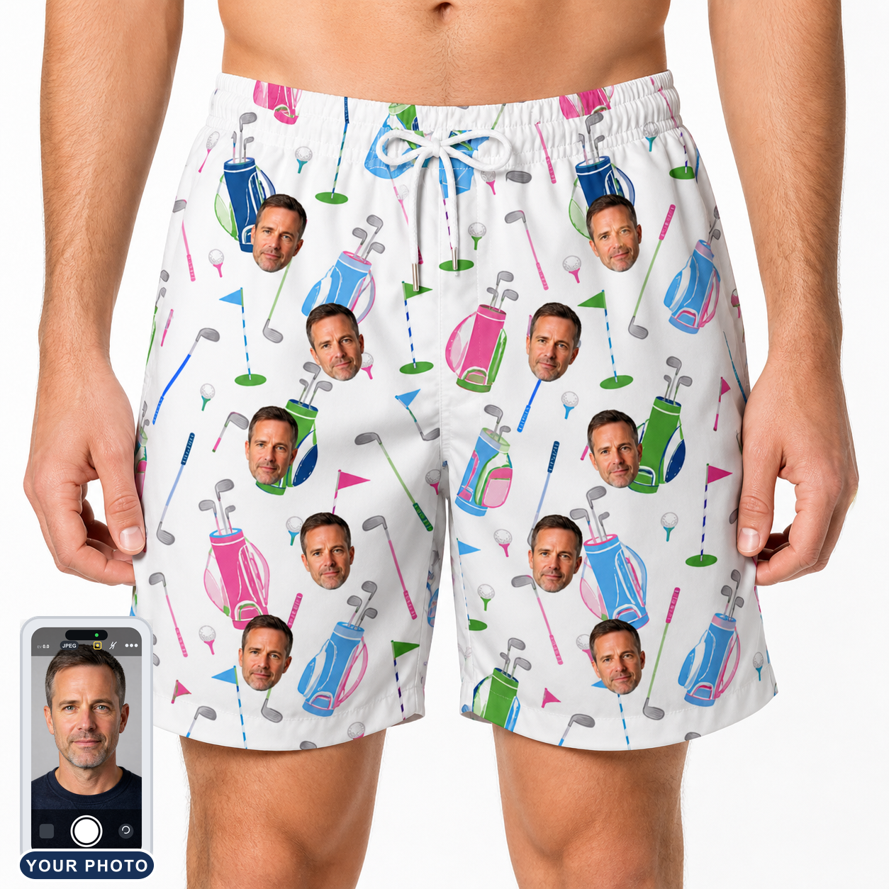 Men's Backspin Bonanza Custom Face Beach Shorts