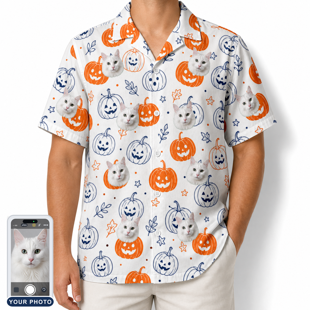 Men's Jack O'Jitters Custom Cat Face Hawaiian Shirt