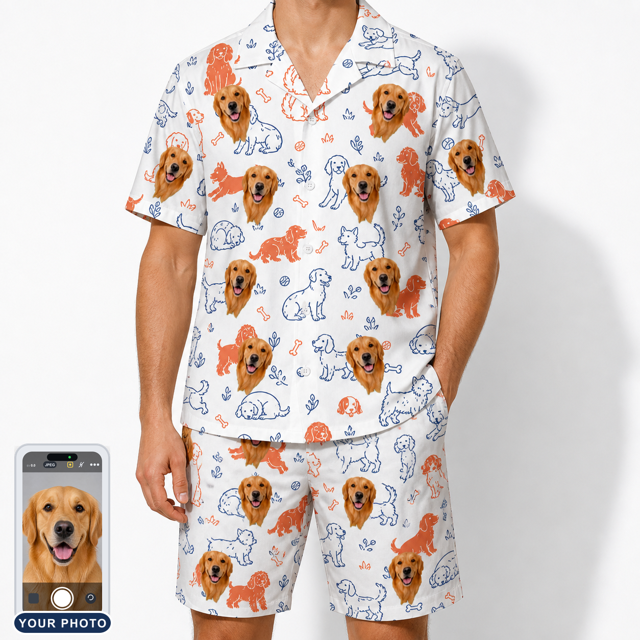 Men's Fido Follies Custom Dog Face Shirt & Shorts Set