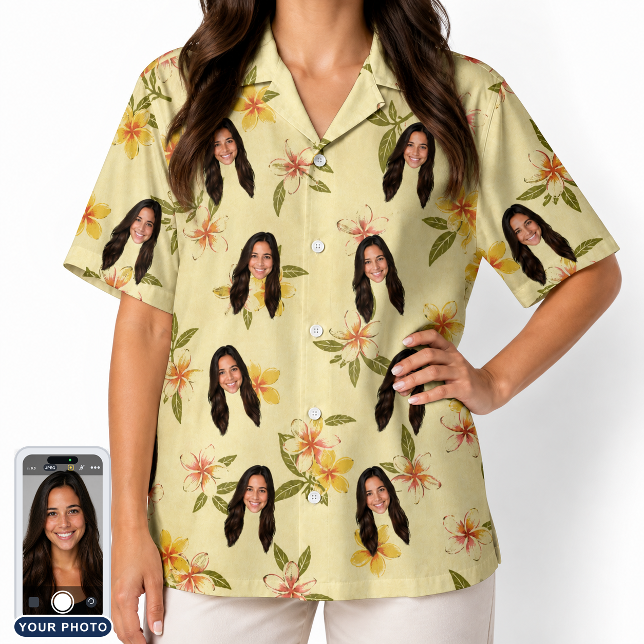 Women's Frangipani Frolic Custom Face Hawaiian Shirt