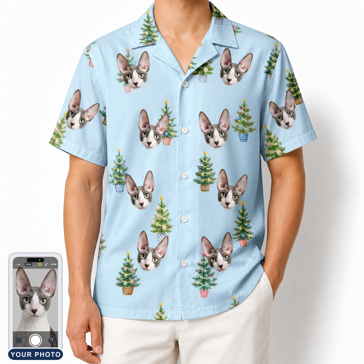 Men's Spruce Spectacle Custom Cat Face Hawaiian Shirt