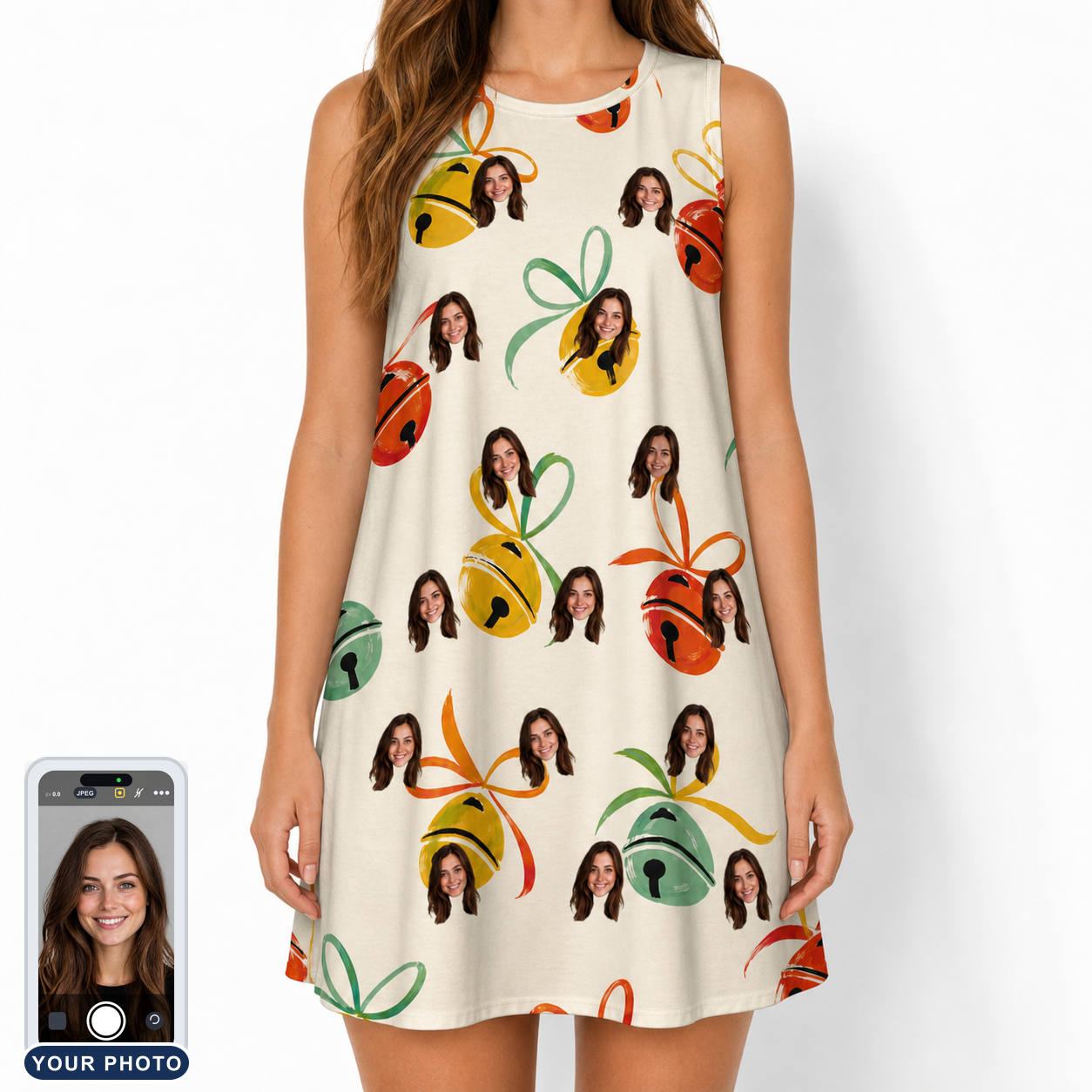 Women's Sleigh Bells Custom Face Tank Dress