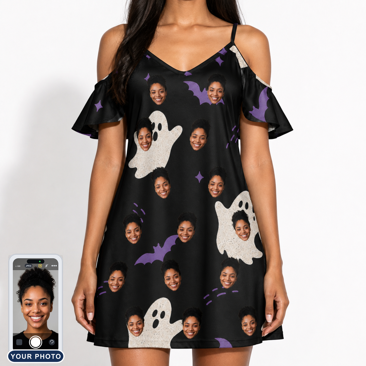 Women's Boo Bats Custom Face Off-Shoulder Dress