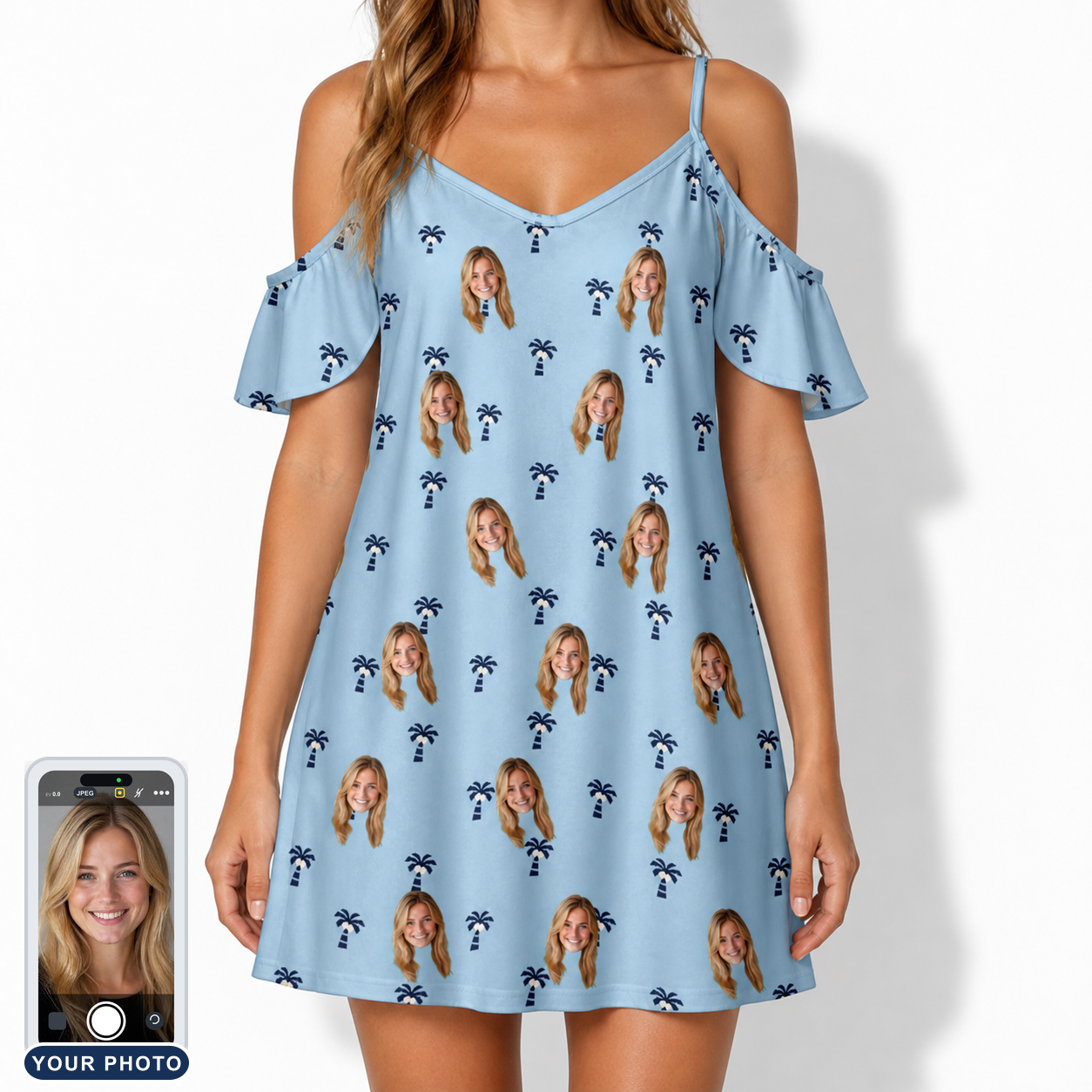 Women's Palm Parasol Custom Face Off-Shoulder Dress
