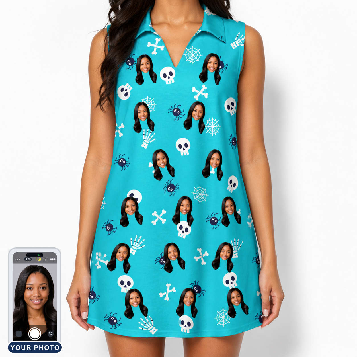 Women's Cranium Capers Custom Face V-Neck Dress