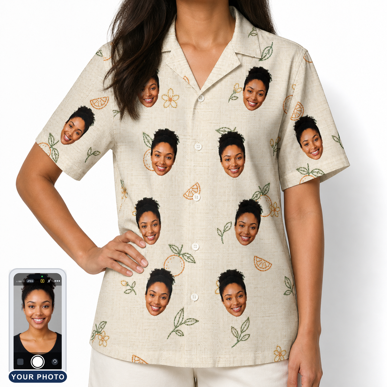 Women's Mandarin Moxie Custom Face Hawaiian Shirt