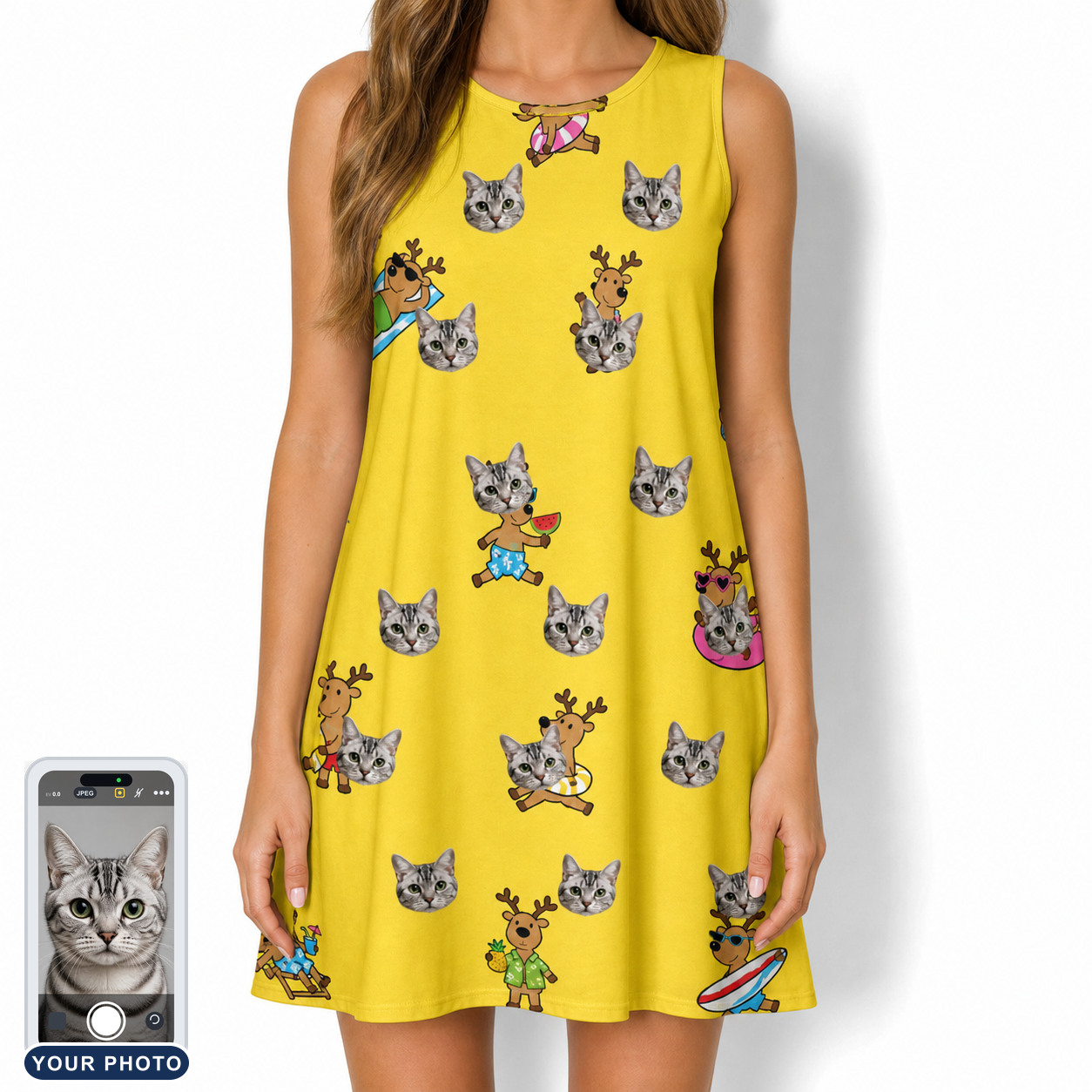 Women's Antler Antics Custom Cat Face Tank Dress