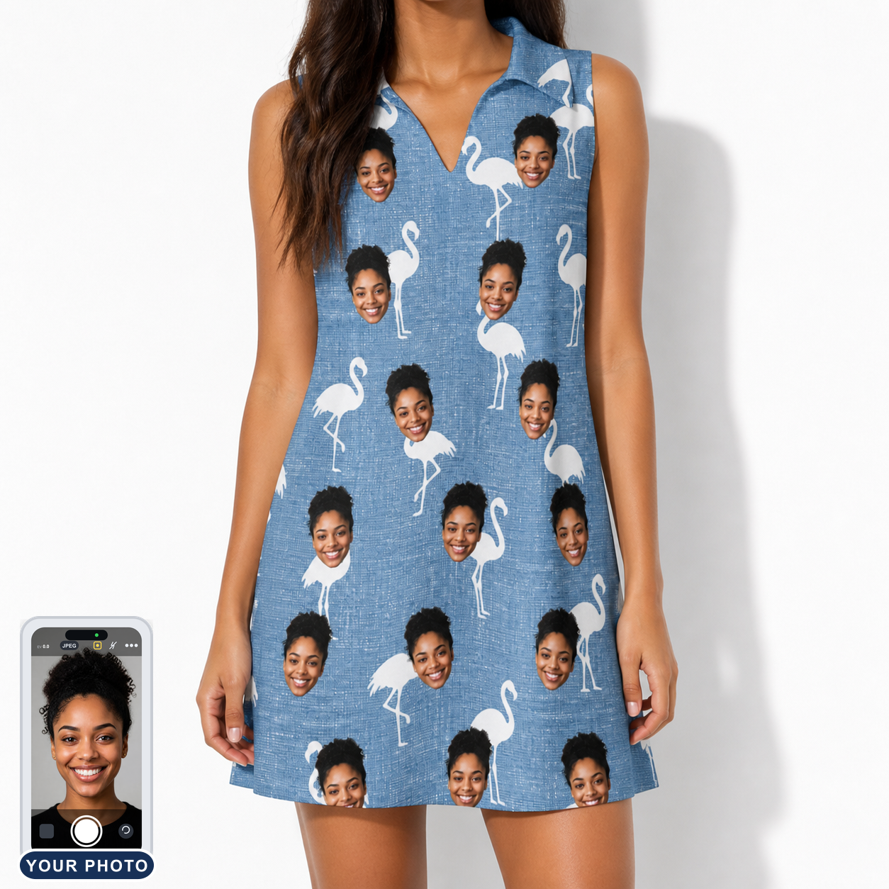 Women's Plume Parade Custom Face V-Neck Dress