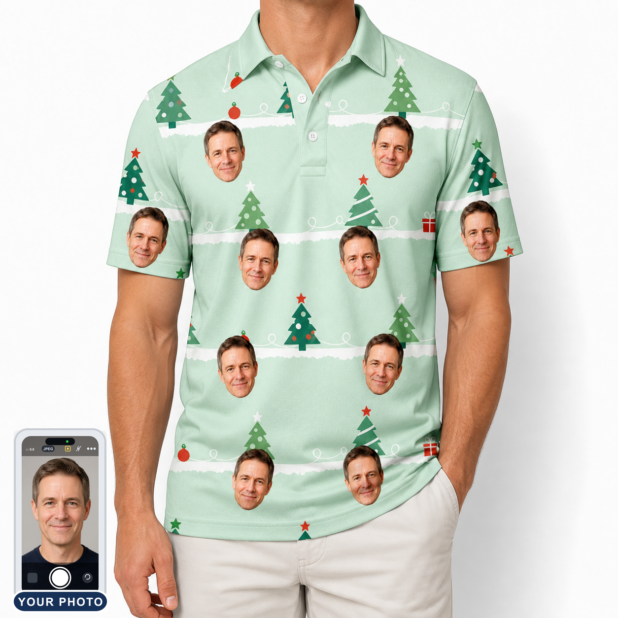 Men's Evergreen Extravaganza Custom Face Polo Shirt