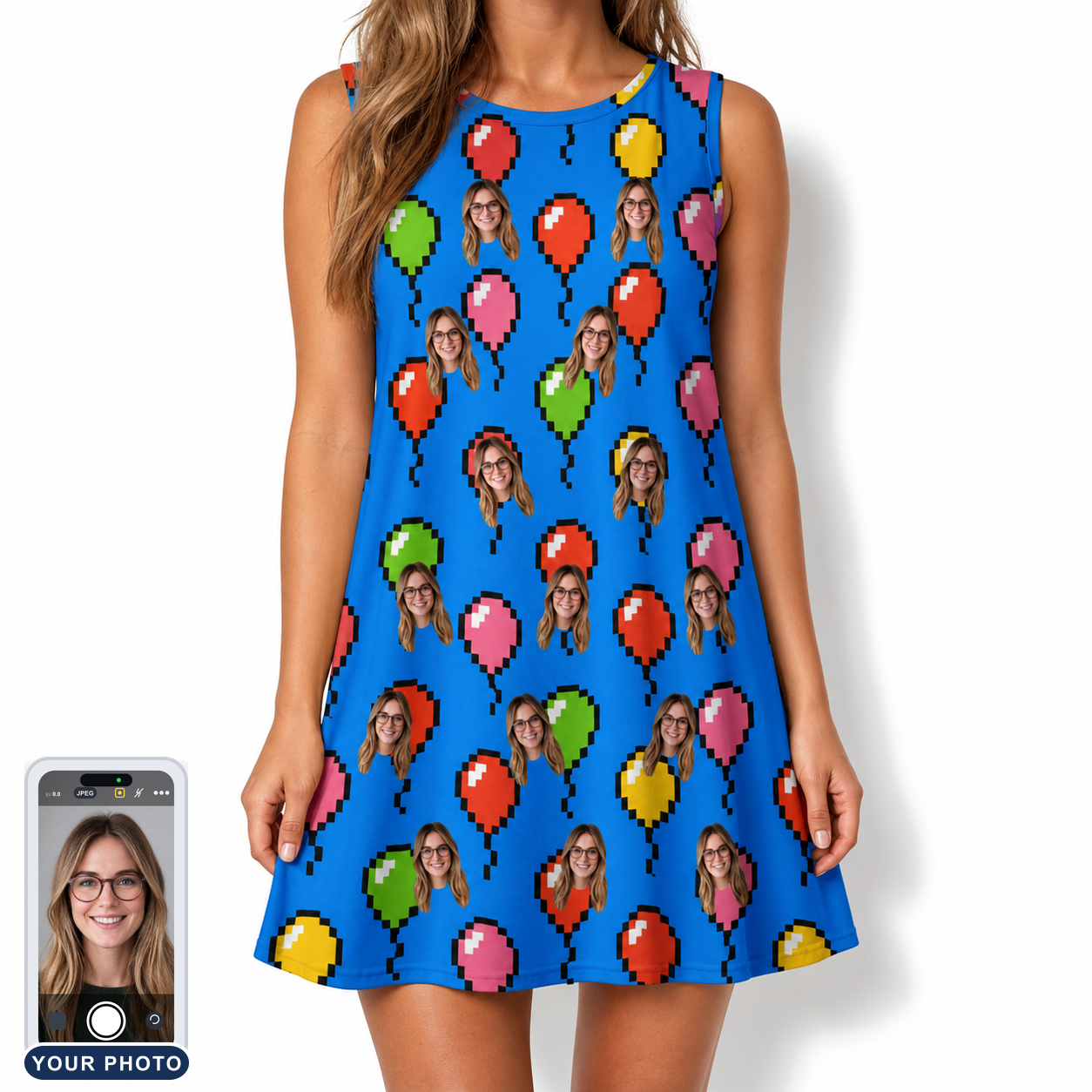 Women's Balloon Scribbles Custom Face Tank Dress